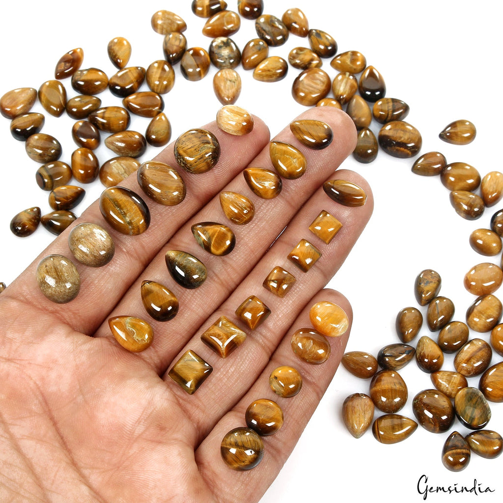 105 Pcs Natural Tiger Eye 6-14mm Mix Cabochon Loose Gemstones Wholesale Lot