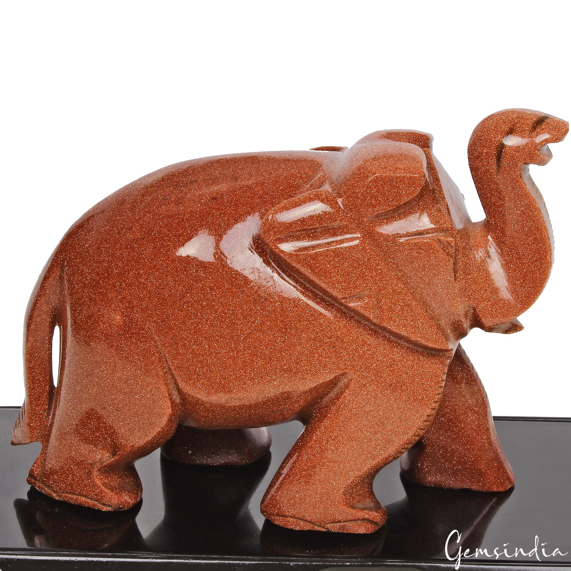 2780Ct Natural Brown Sunstone Trunk up Elephant Hand Crafted/Home Decor Gemstone