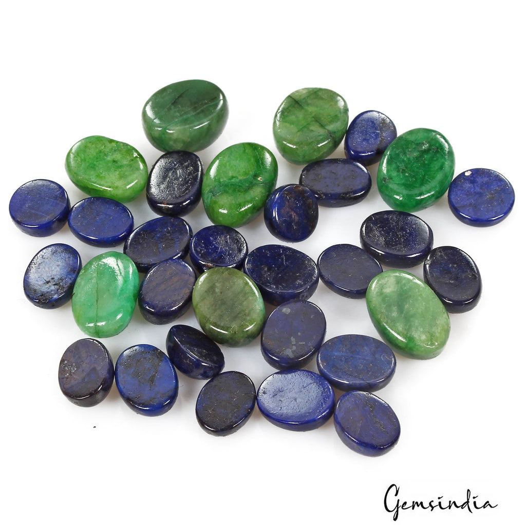 Certified 137.50Ct/18 Pcs Natural Blue Sapphire Green Emerald Mix Cab Loose Gems