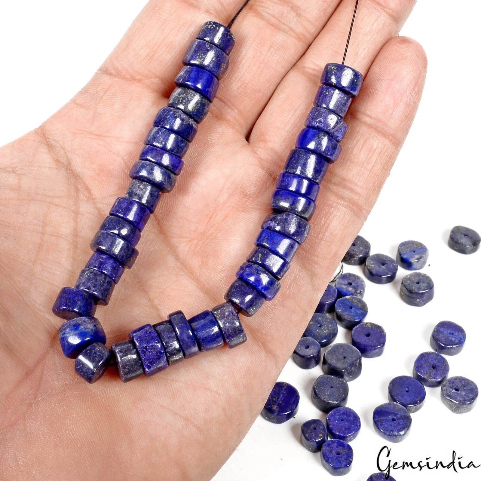 6-11MM Deep Blue Lapis Lazuli Beads Grade A+ Tyre Shape GemsLoose Beads 640 Cts
