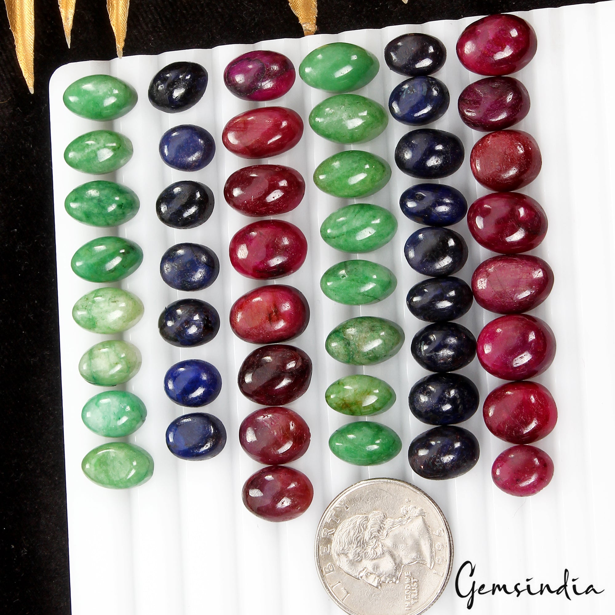 Certified 300 Ct Natural Ruby Emerald Sapphire Oval Cabochon Loose Gemstones Lot