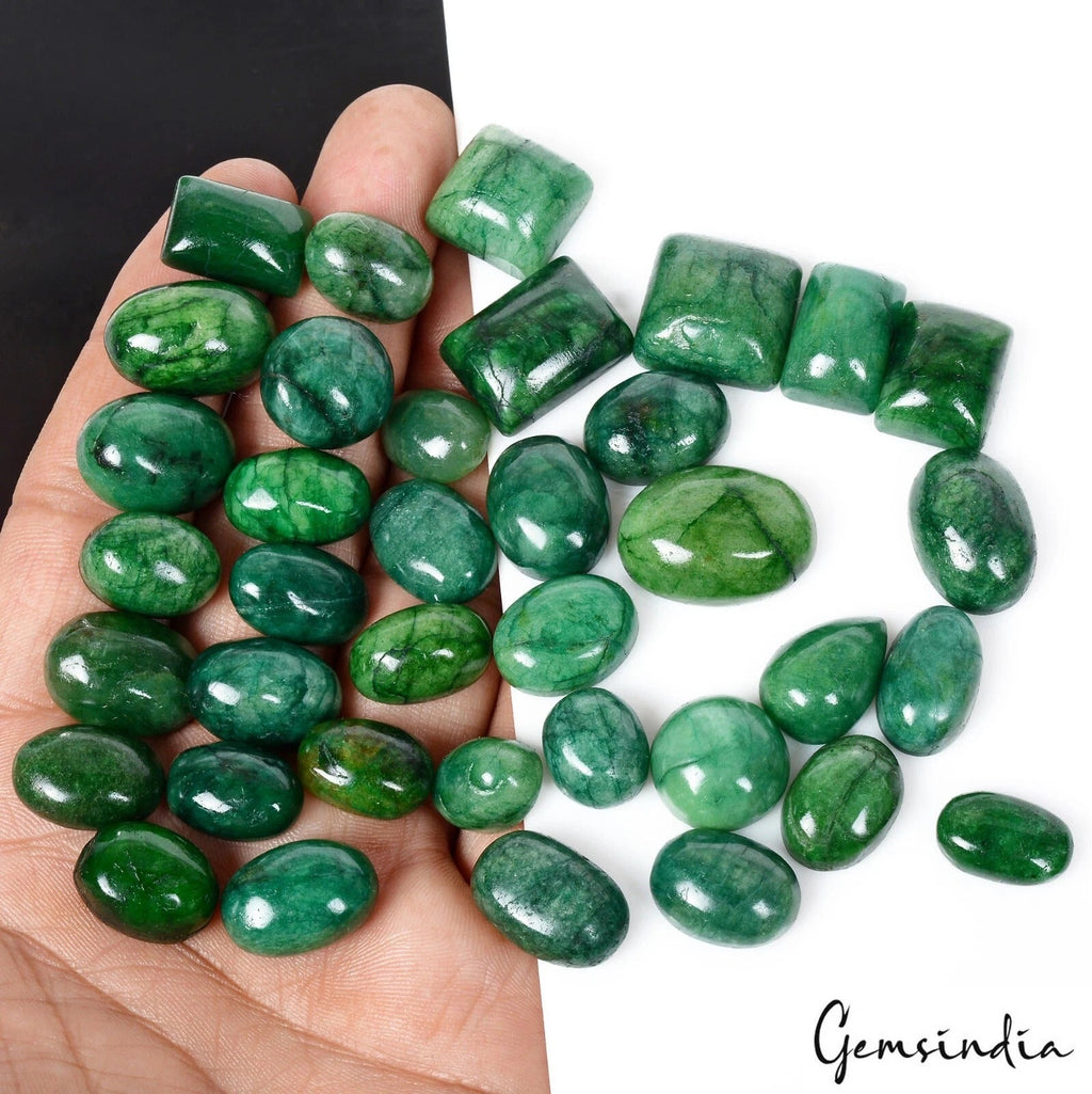 500 Ct Natural Green Emerald Mix Cabochon Loose 13mm to 22mm Gemstones ~37 Pcs