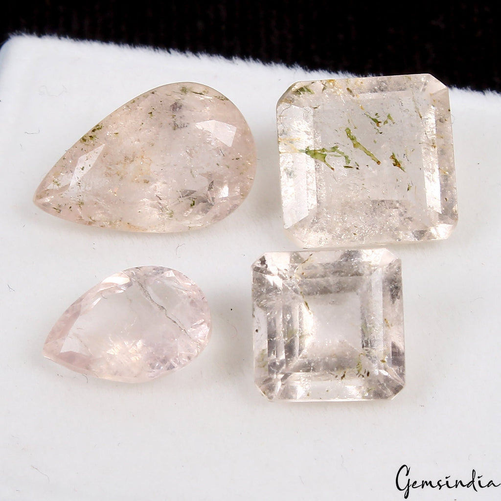 4 Pcs Natural Pink Morganite Mix Cut 8mm-13mm Loose Certified Gemstones~ 15.30Ct