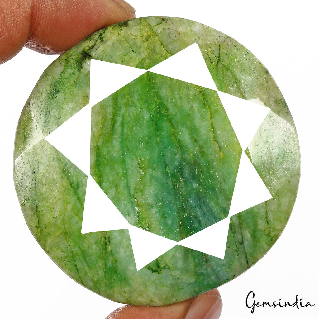 Certified 550 Cts Natural Brazilian Green Emerald Uneven Round Faceted Cut Gem