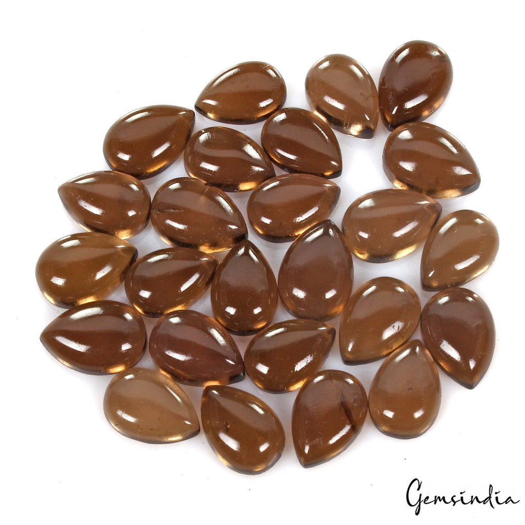 Certified 125 Cts/25 Pcs Natural Untreated Brown Smoky Quartz Pear Cab Gems Lot