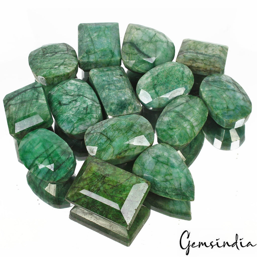 1 Kg/14 Pcs Natural Brazilian Green Emerald Mixed Cut Loose Gems Wholesale Lot