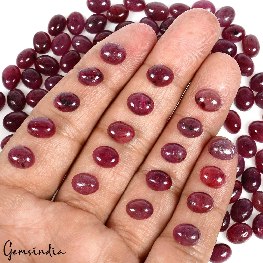 Certified 330 Cts/100 Pcs Natural Red Ruby Oval Cab 8-9mm Loose Gems For Jewelry