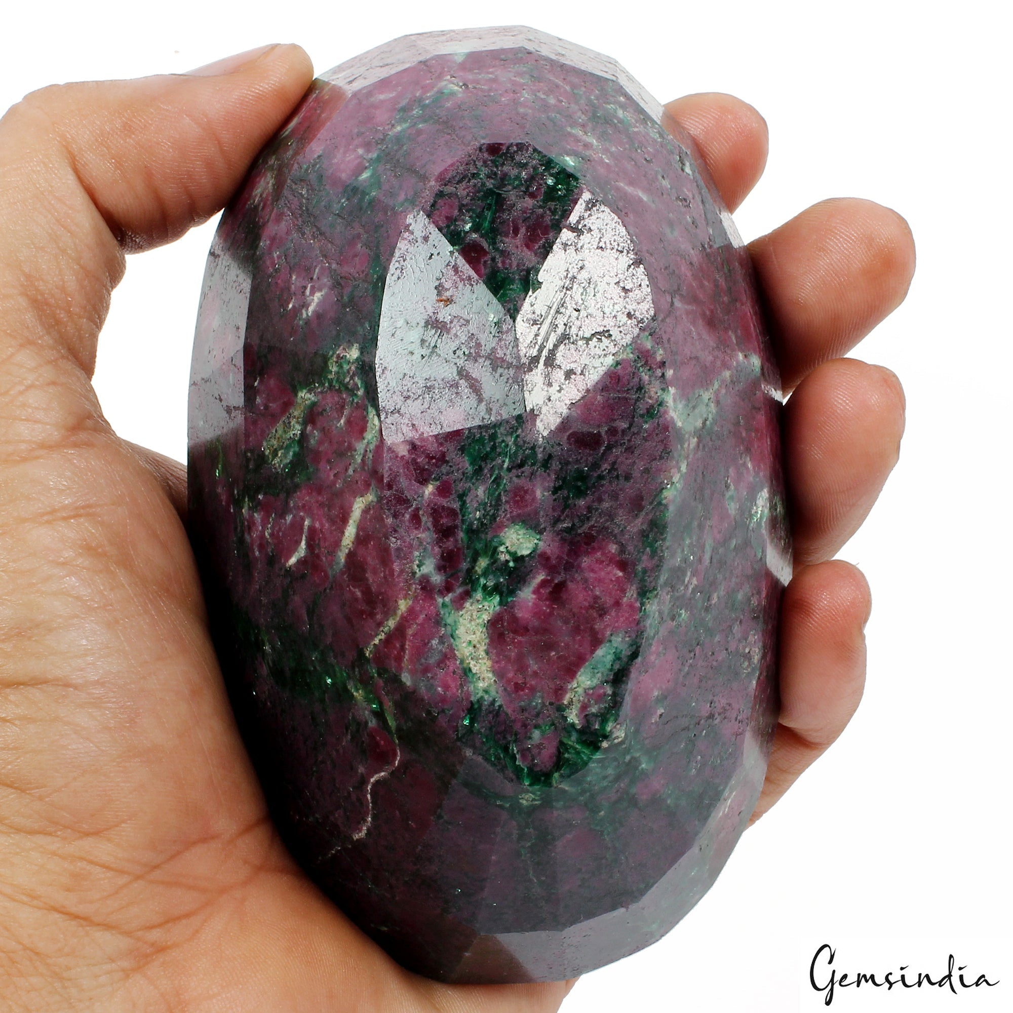 750 gram Natural Huge Green Red Ruby Zoisite Oval Faceted Untreated Gemstone