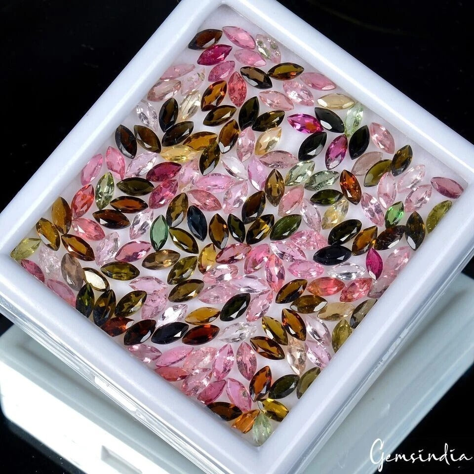 Tourmaline Loose Gemstone, Untreated, Multi-color (Pink, Green, Yellow, Brown, Peach) — 6x3mm, 58.20 Ct, Mozambique