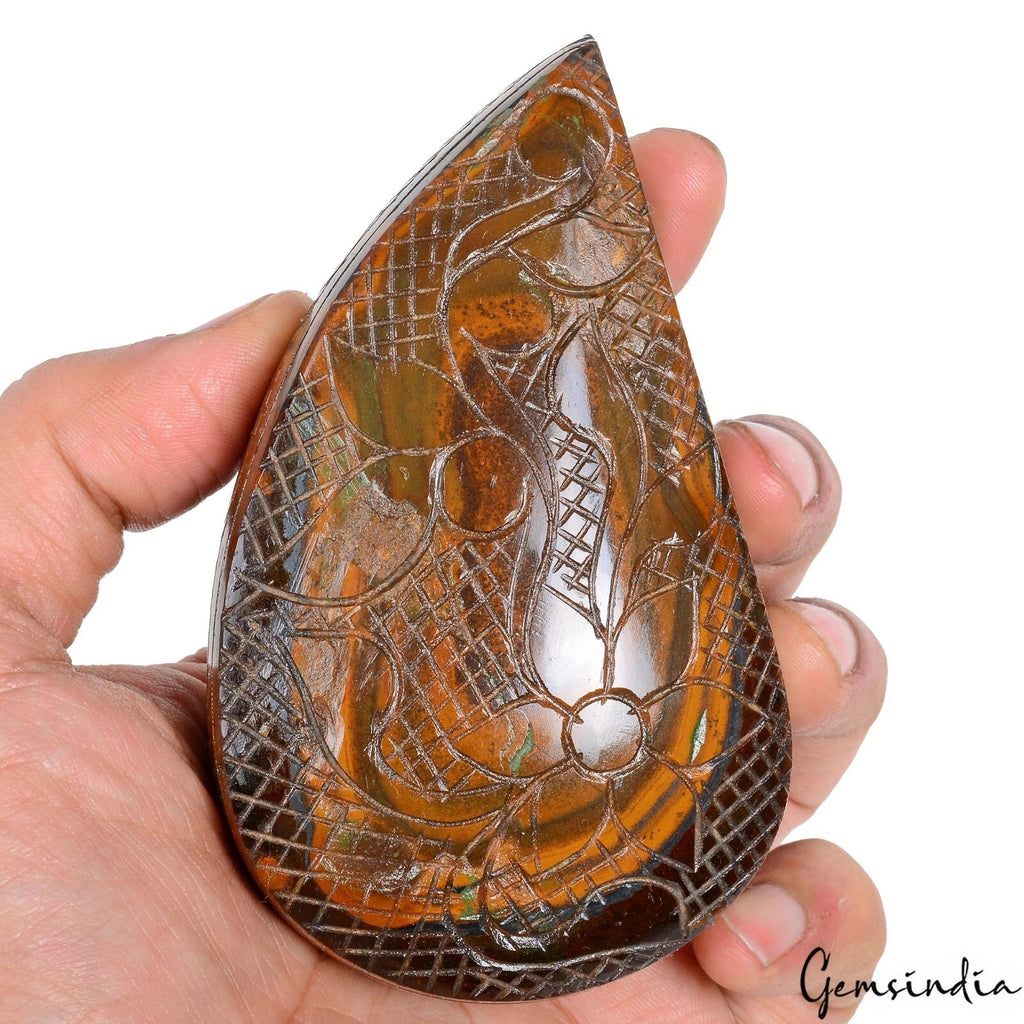 Tiger Eye Carving, Untreated, Brown — 109 x 65 x 30mm, 1680 Ct