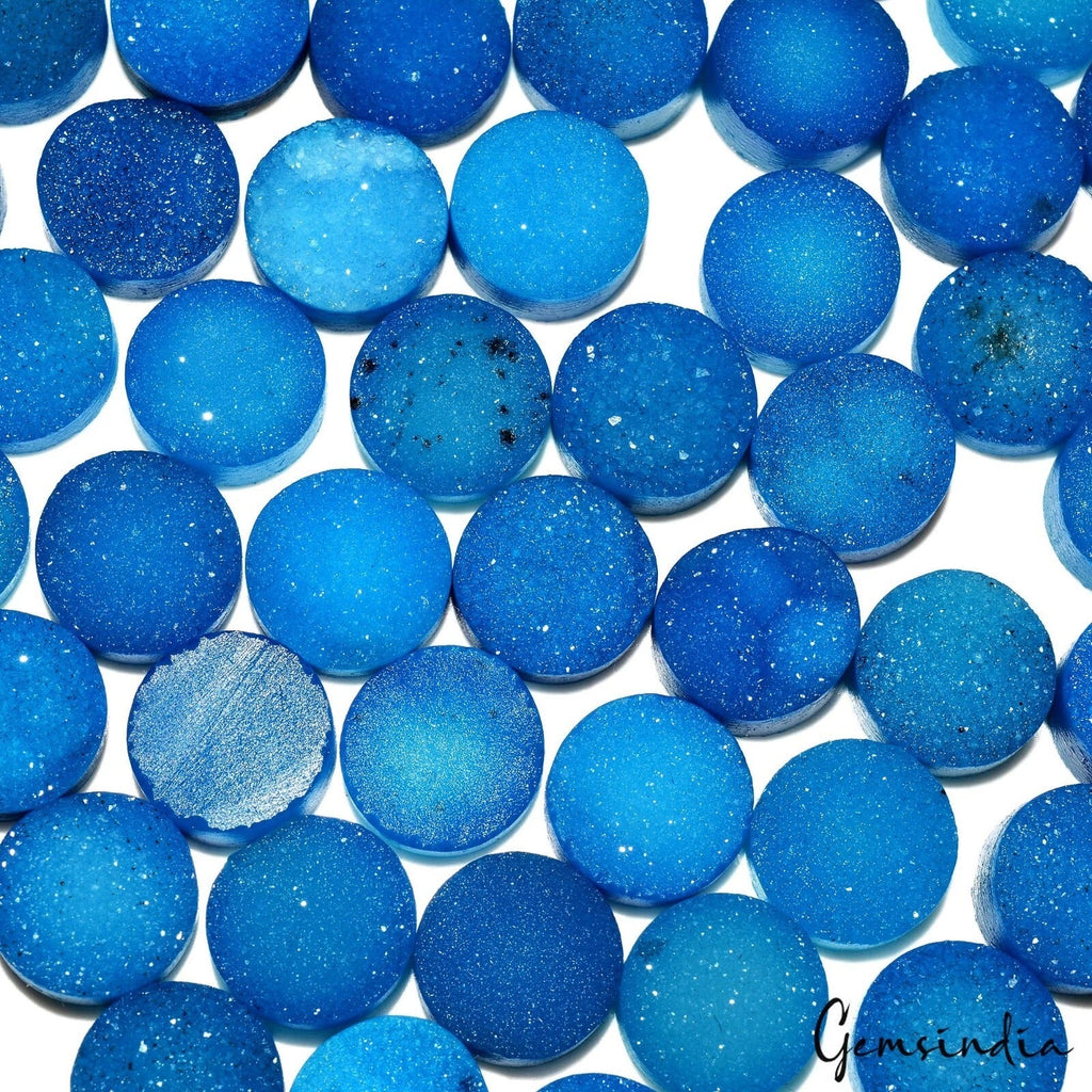 200 Cts/50 Pcs Natural Blue w Glittertring Shine Druzy Onyx Flat Back 10mm Gems