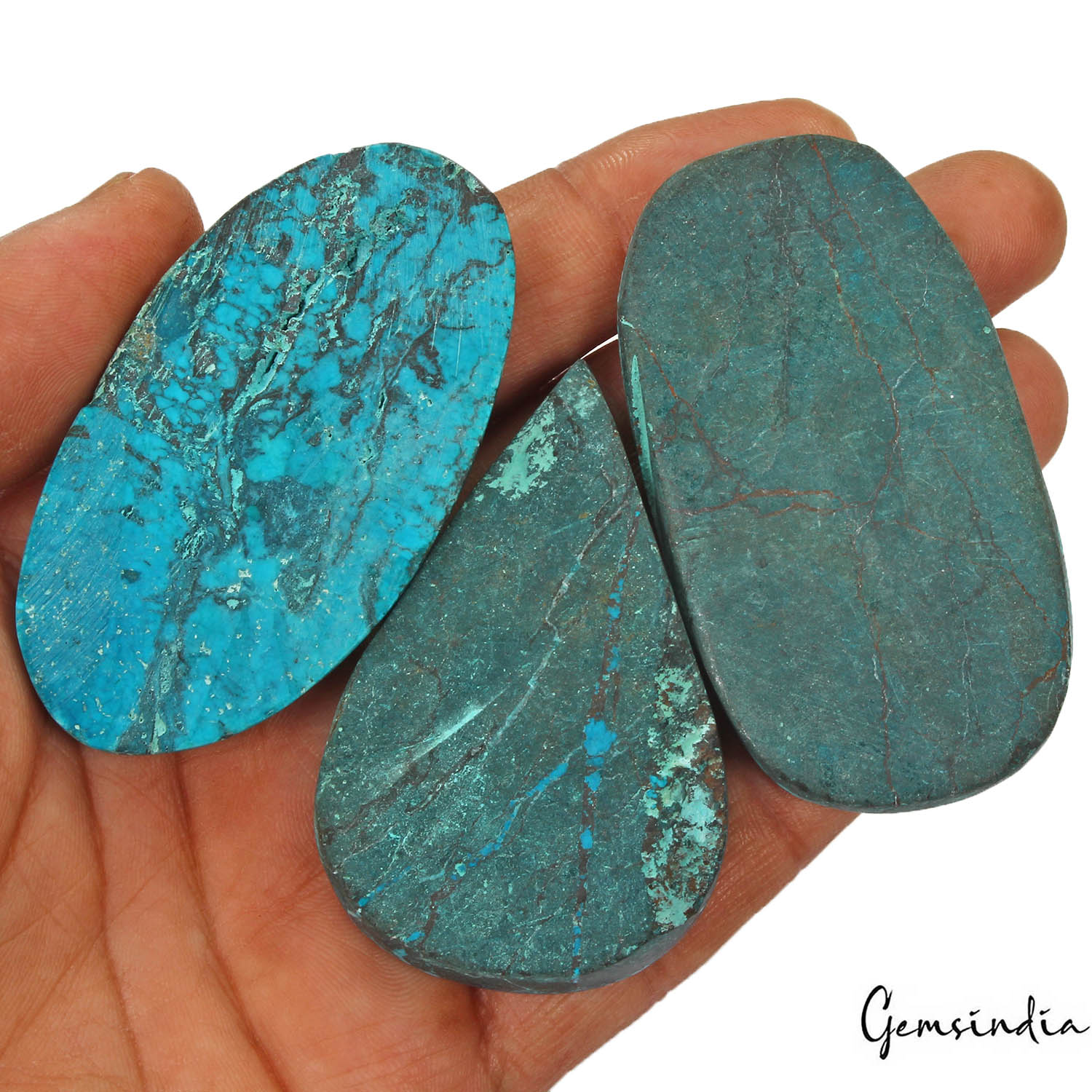 490 Ct/3 Pcs Natural USA Arizona Spiderweb Blue Turquoise Mix Cab Loose Gems Lot