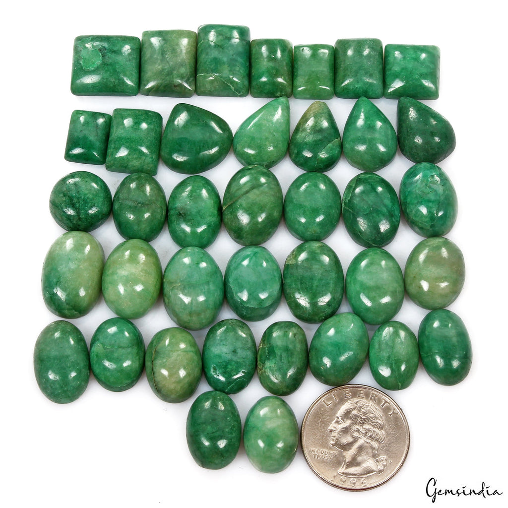 500 Ct/38 Pcs Natural Brazilian Green Emerald Mix Cab Loose Gems Lot For Jewelry