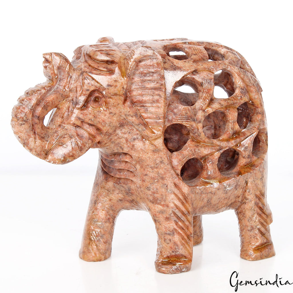 Hand Carved 1170 Ct Soapstone Trunk Up Elephant Animal Figurine/Sculpture/Decor