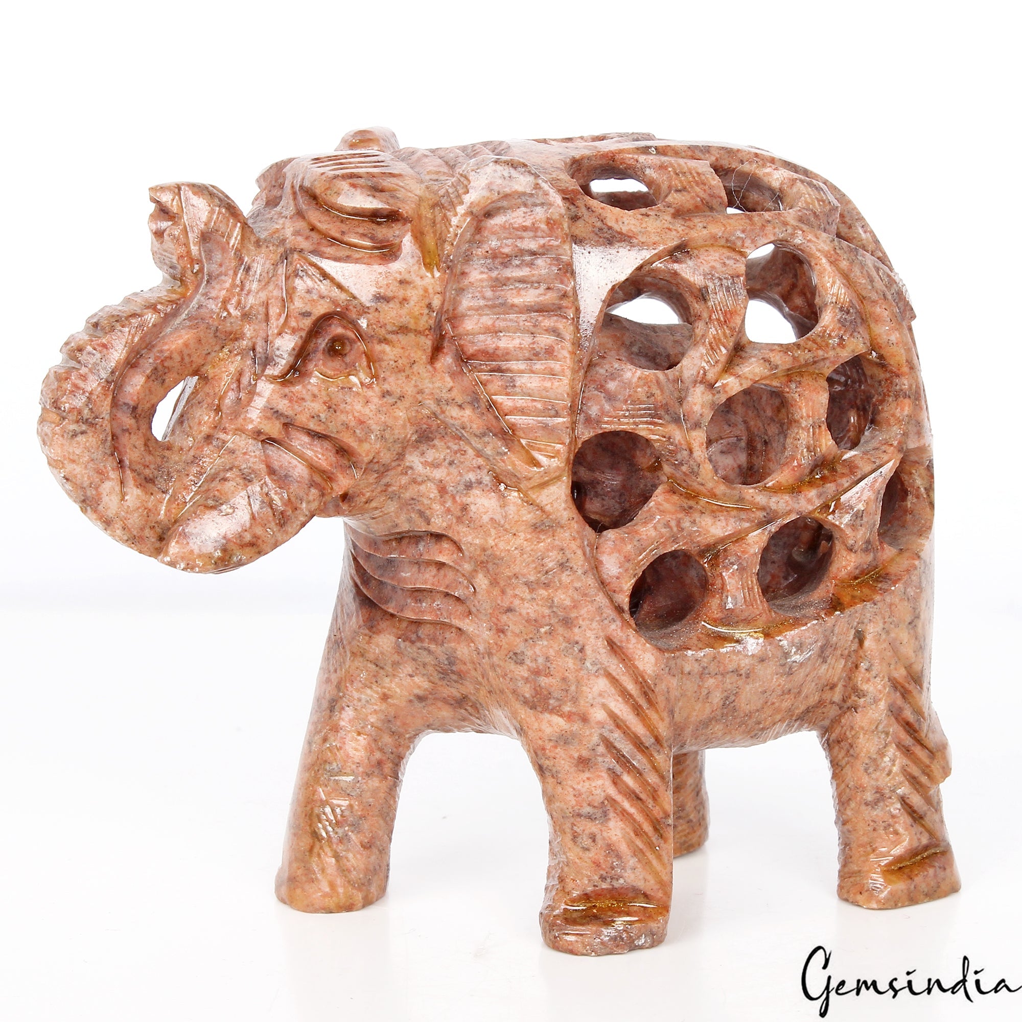 Hand Carved 1170 Ct Soapstone Trunk Up Elephant Animal Figurine/Sculpture/Decor