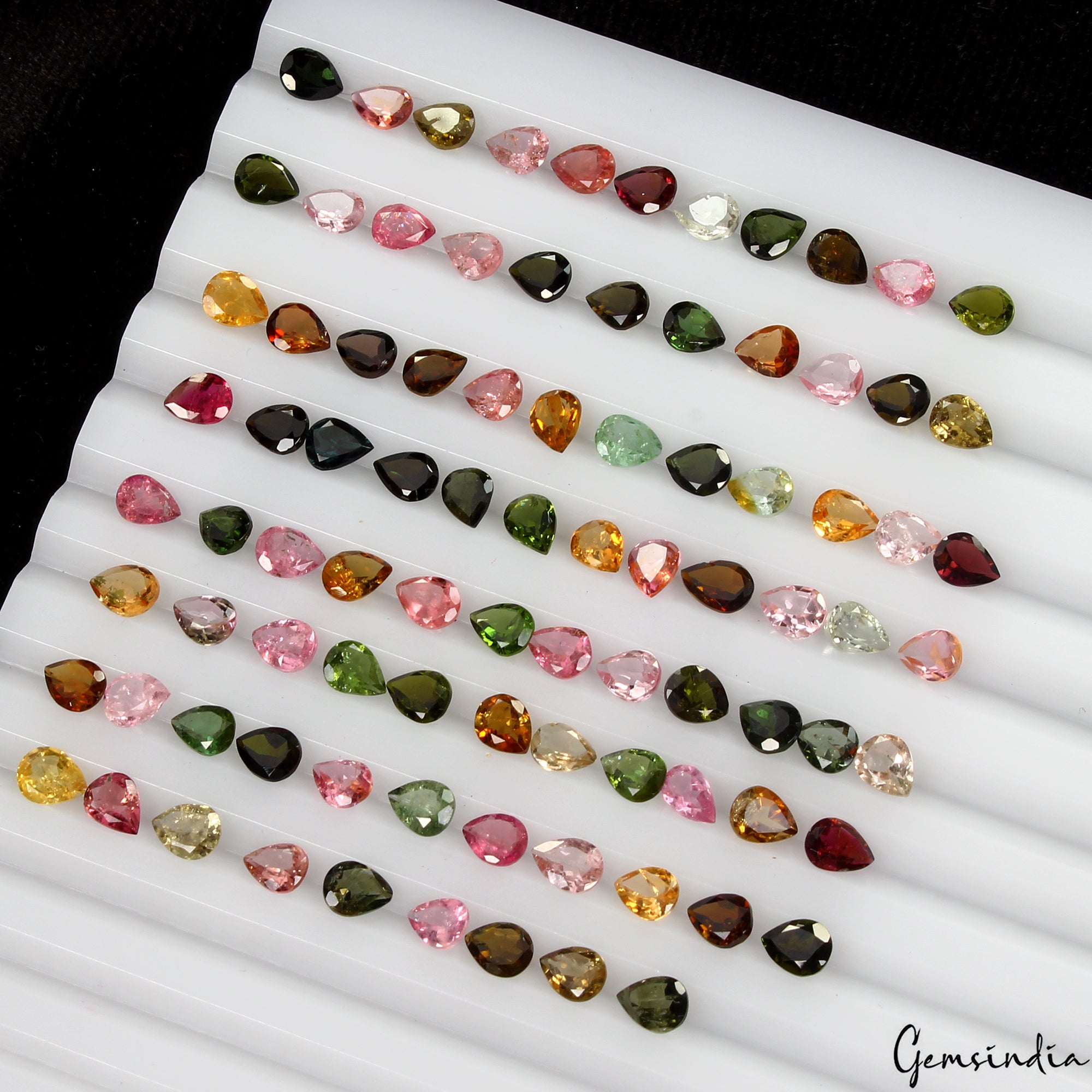 25.00Ct/94 Pc Natural Untreated Multi-Color Tourmaline 5x4mm Pear Cut Loose Gems