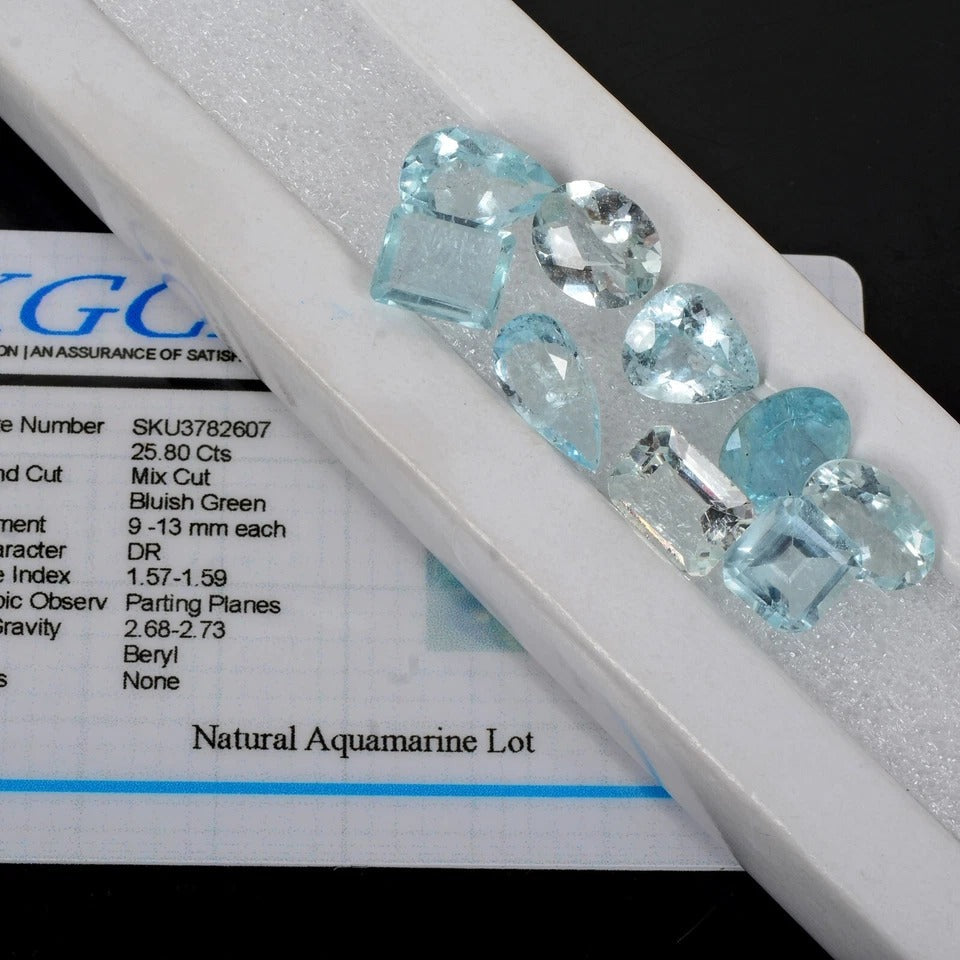 25.80 Cts Certified Natural Stunning Blue Aquamarine Mix Cut 9mm-13mm Gemstones