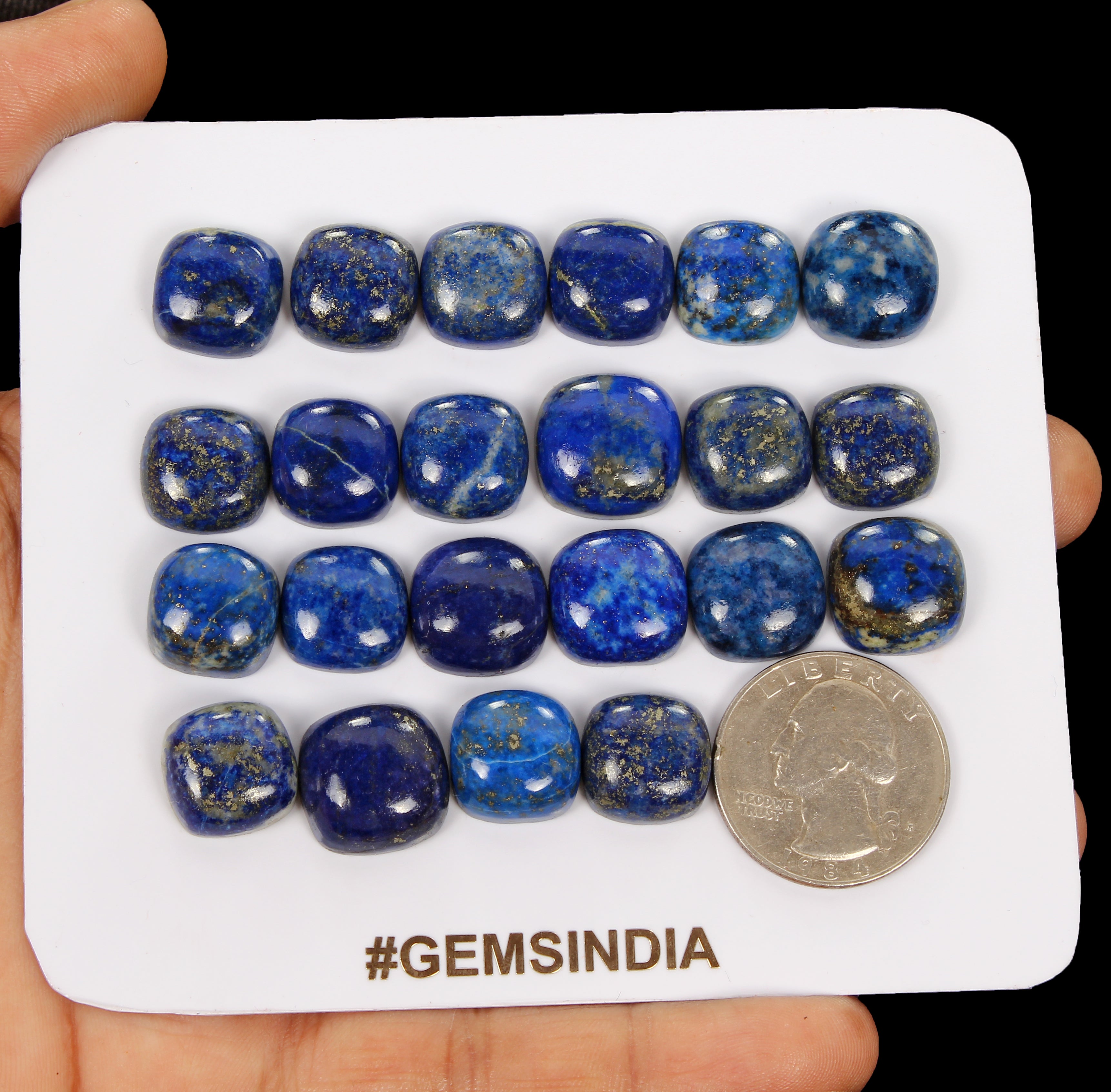 22 Pcs Natural Blue Lapis Lazuli 13mm-15mm Cushion Loose Cabochon Gemstones Lot