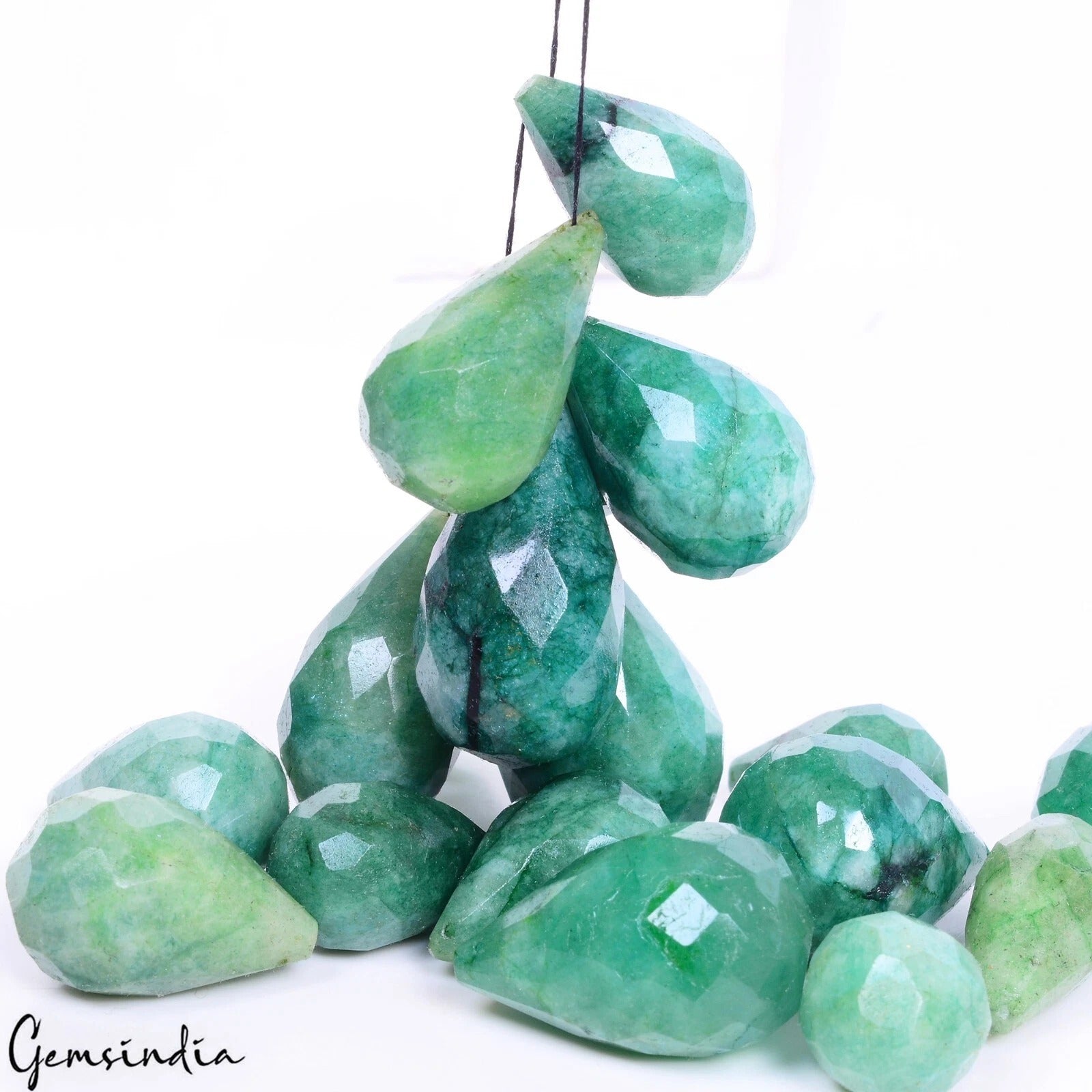 690 Ct/22 Pc Natural Green Emerald Pear Checker Cut Loose Drilled Briolette Gems