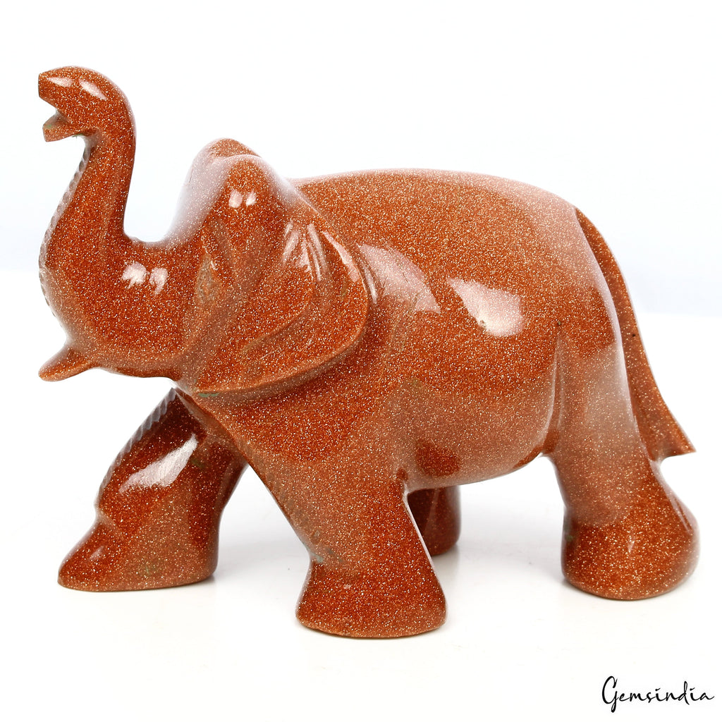 650 Ct Handmade Natural Brown Sunstone Baby Elephant Statue Sculpture ~2.1" tall