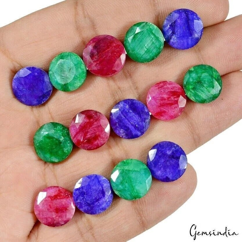 Green Beryl Lot, Loose Gemstone, Color Enhanced, Red — 36 Pieces, 11mm to 12mm, 217.40 Ct, Madagascar