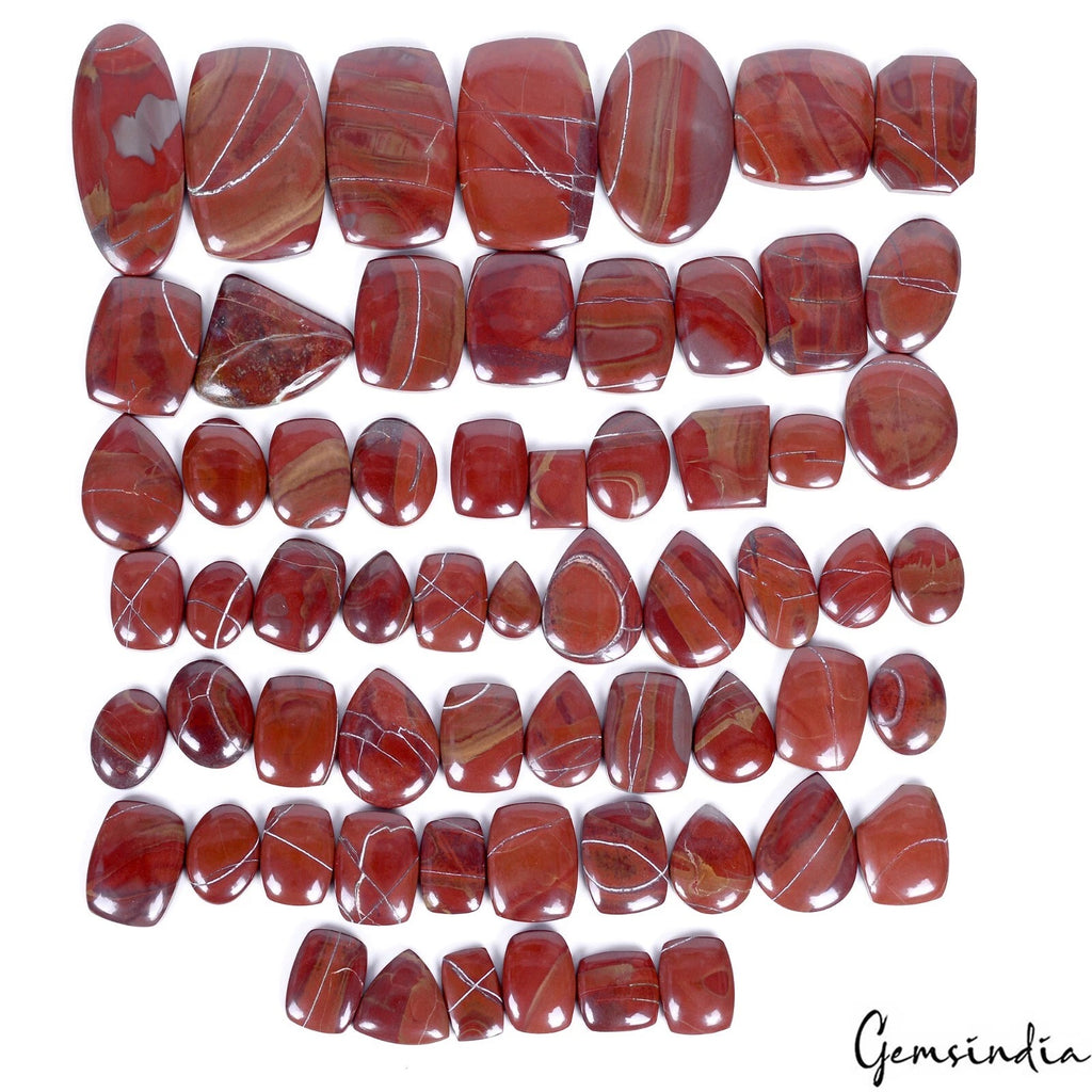 Red Jasper Lot, Cabochon, Untreated — 62 Pieces, 12mm to 46mm, 1100 Ct, Madagascar