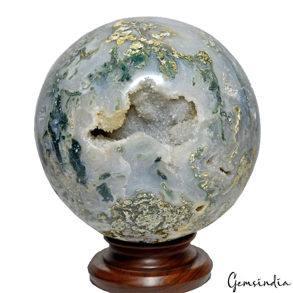 6.62 Kg Natural Dendrite Moss Agate Druzy Crystal Mineral Reiki Sphere 6.75 Inch