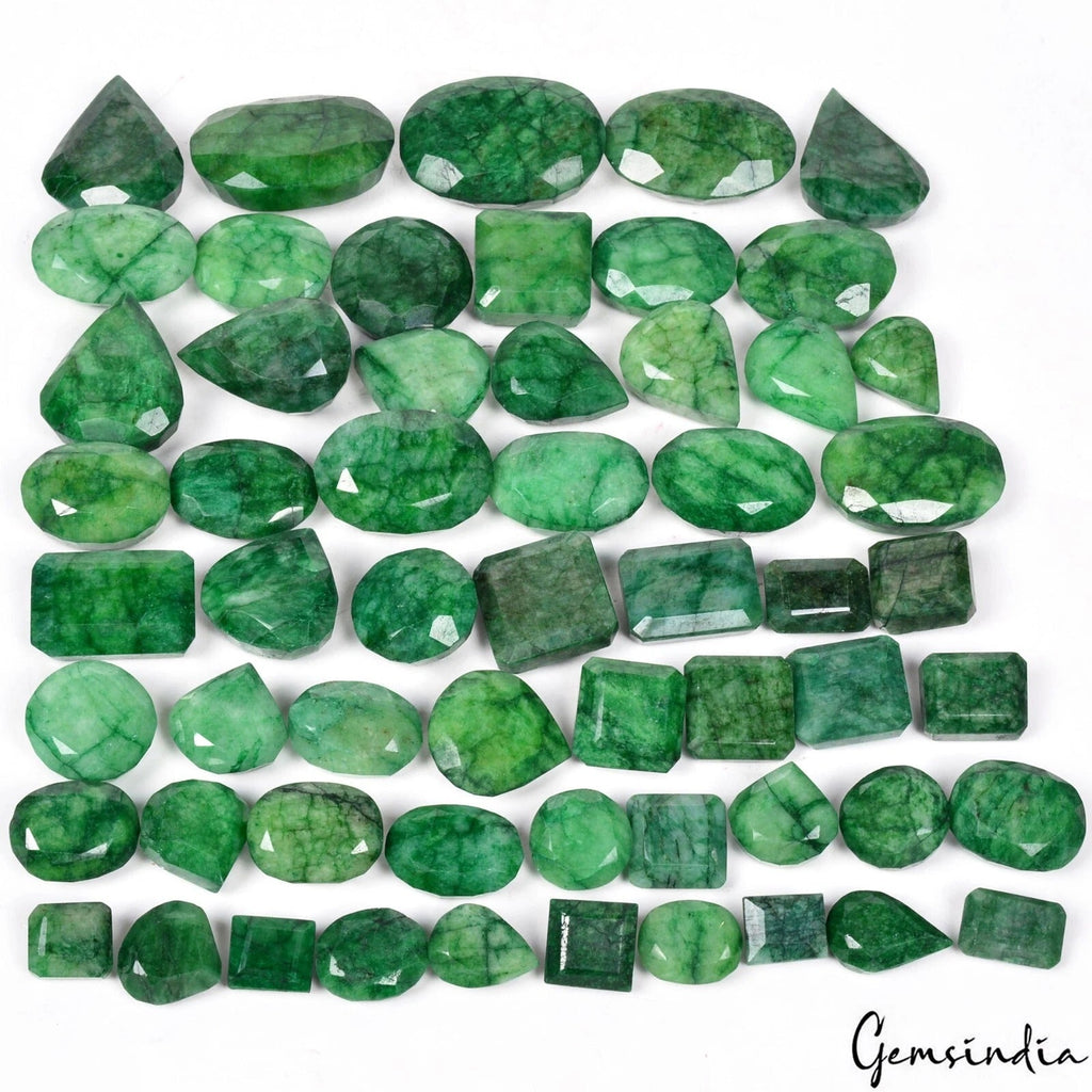 2400 Ct/58 Pcs Natural Brazilian Green Emerald Mix Faceted Cut Wholesale Gem Lot