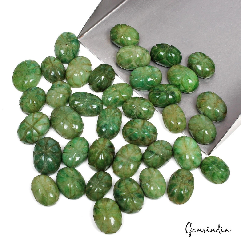 400 Ct Natural Green Emerald Oval Shape Loose Hand Carved 13-17mm Gemstones~38Pc