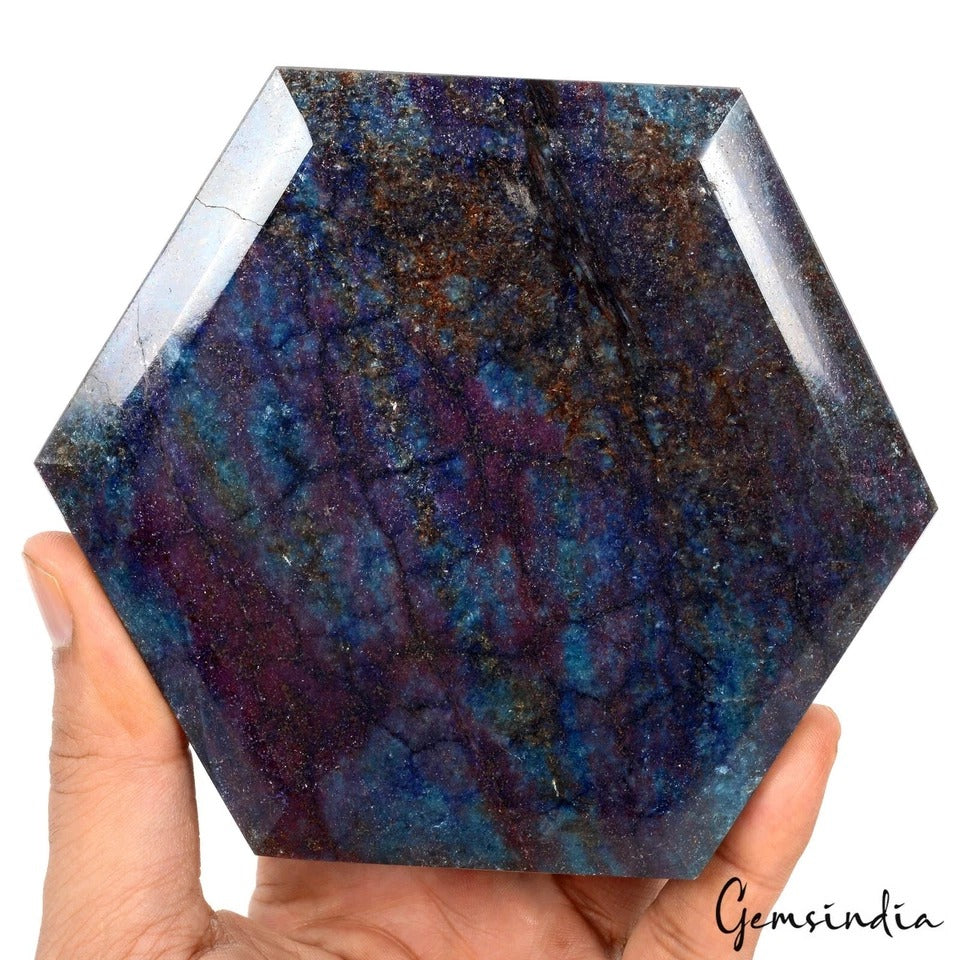 2200 Ct Natural Untreated Bi-color Ruby Kyanite Hexagon Cut Earth Mined Gemstone