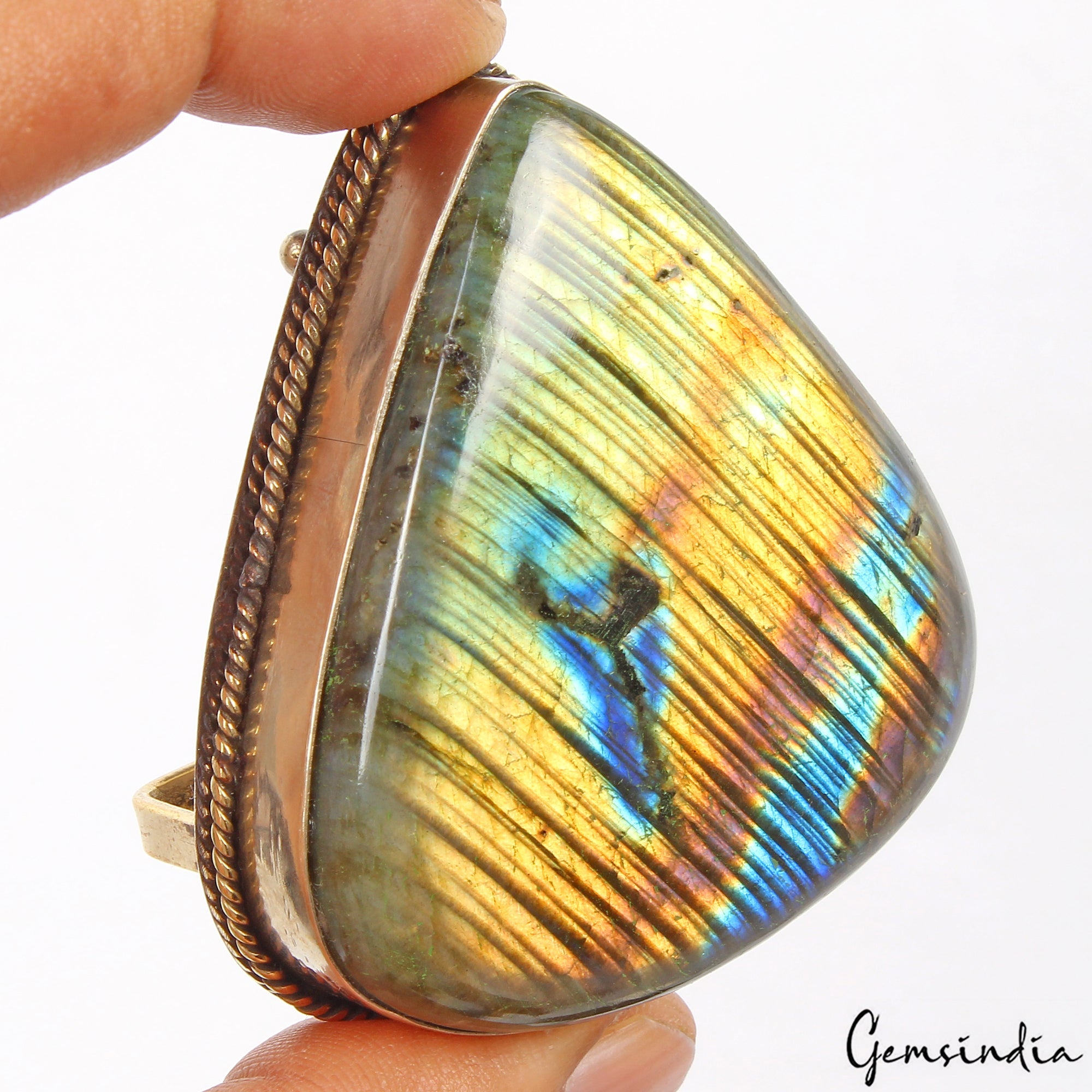 Multi Fire Labradorite Gemstone Silver Handmade Jewelry Belt Buckle ~82 gm/2.5"