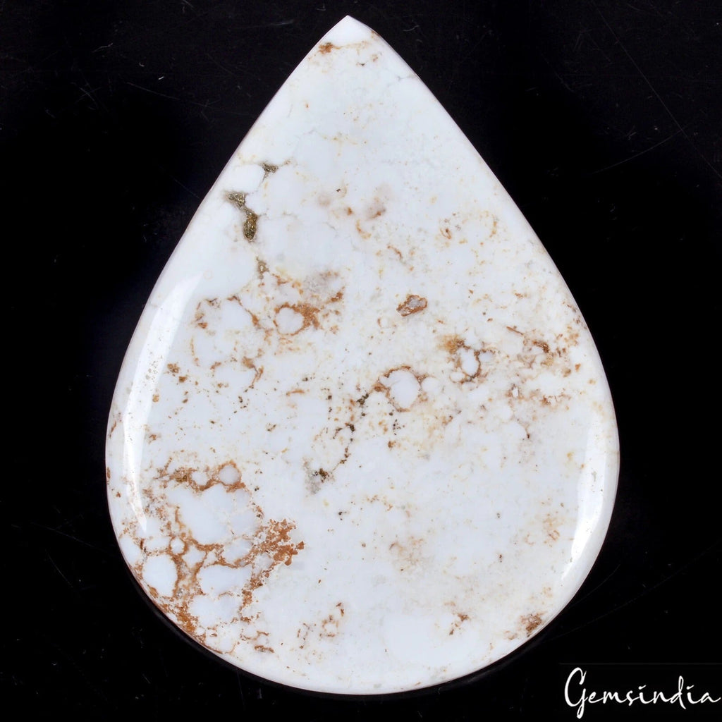 260 Cts Natural Untreated Nevada USA White Buffalo Turquoise Pear Cab Gemstone