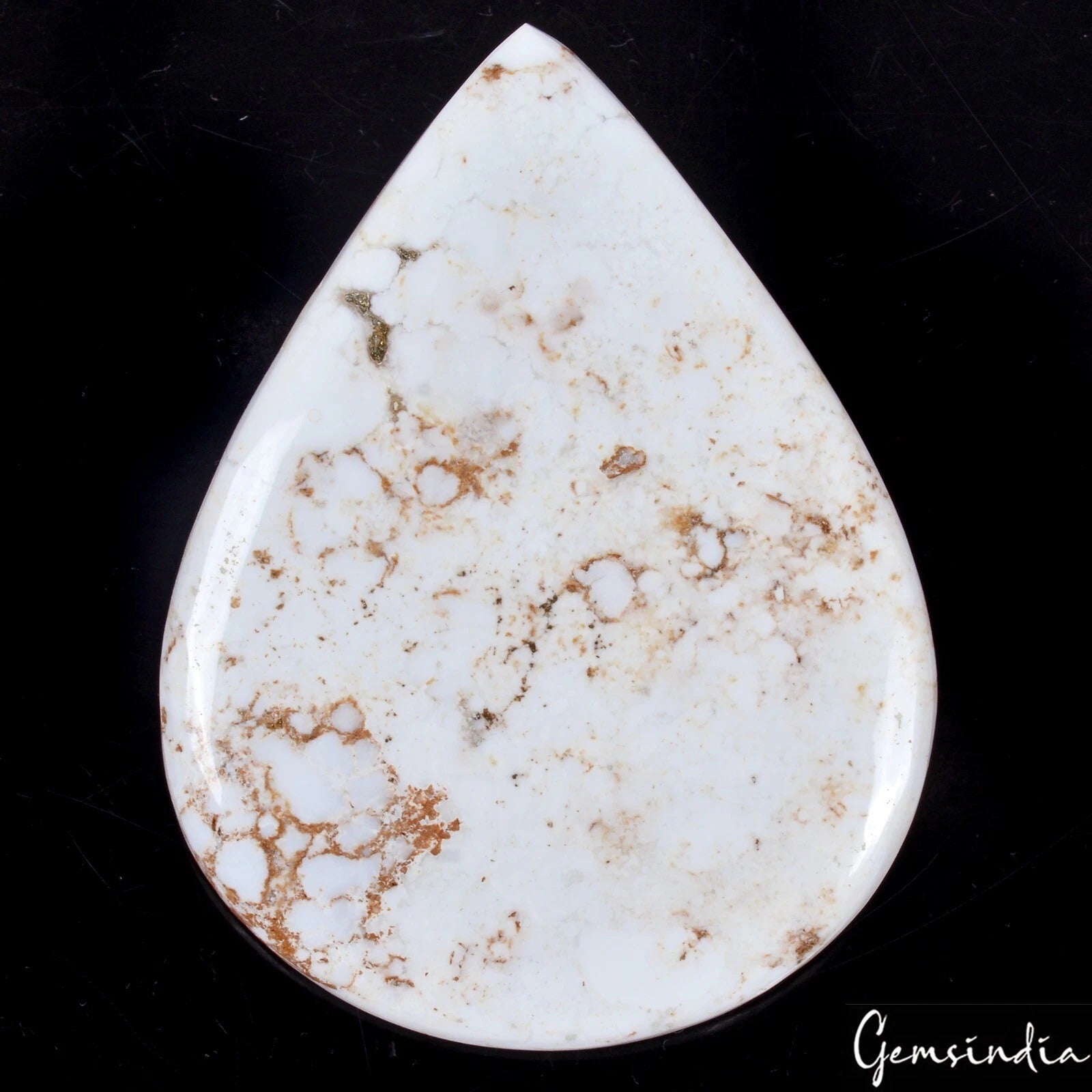 260 Cts Natural Untreated Nevada USA White Buffalo Turquoise Pear Cab Gemstone