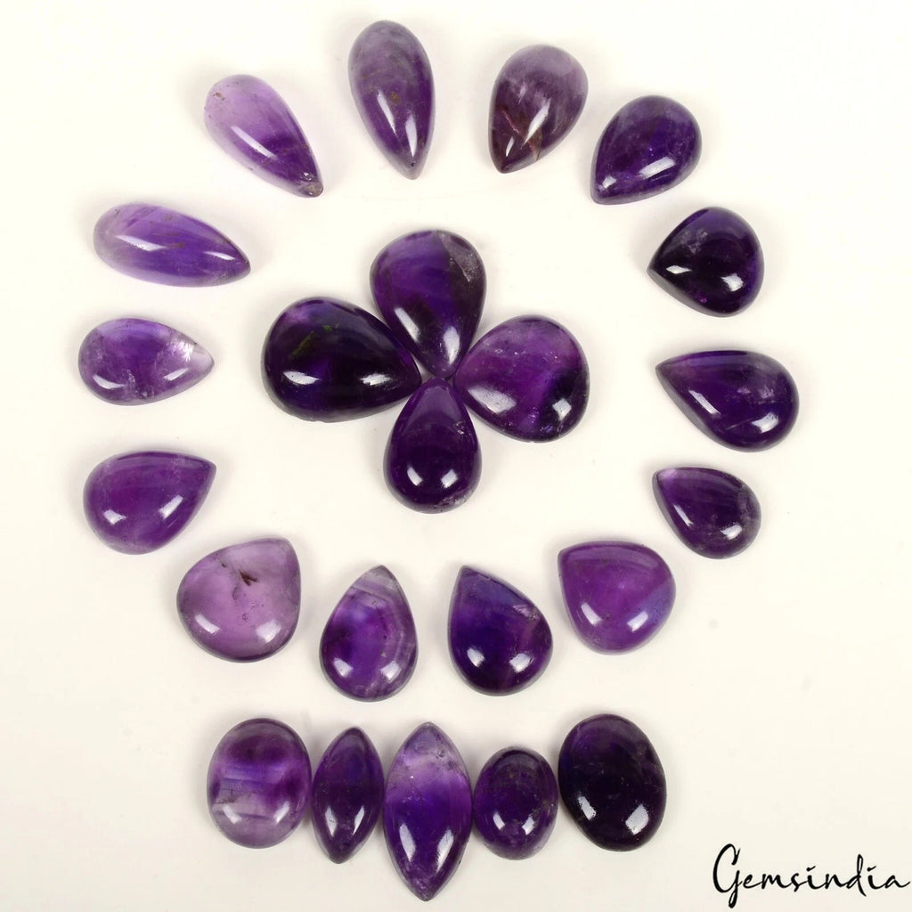 Amethyst Lot, Cabochon, Oval Pear Marquise Cabochon, Untreated — 23 Pieces, 16mm to 25mm, 350 Ct, Madagascar