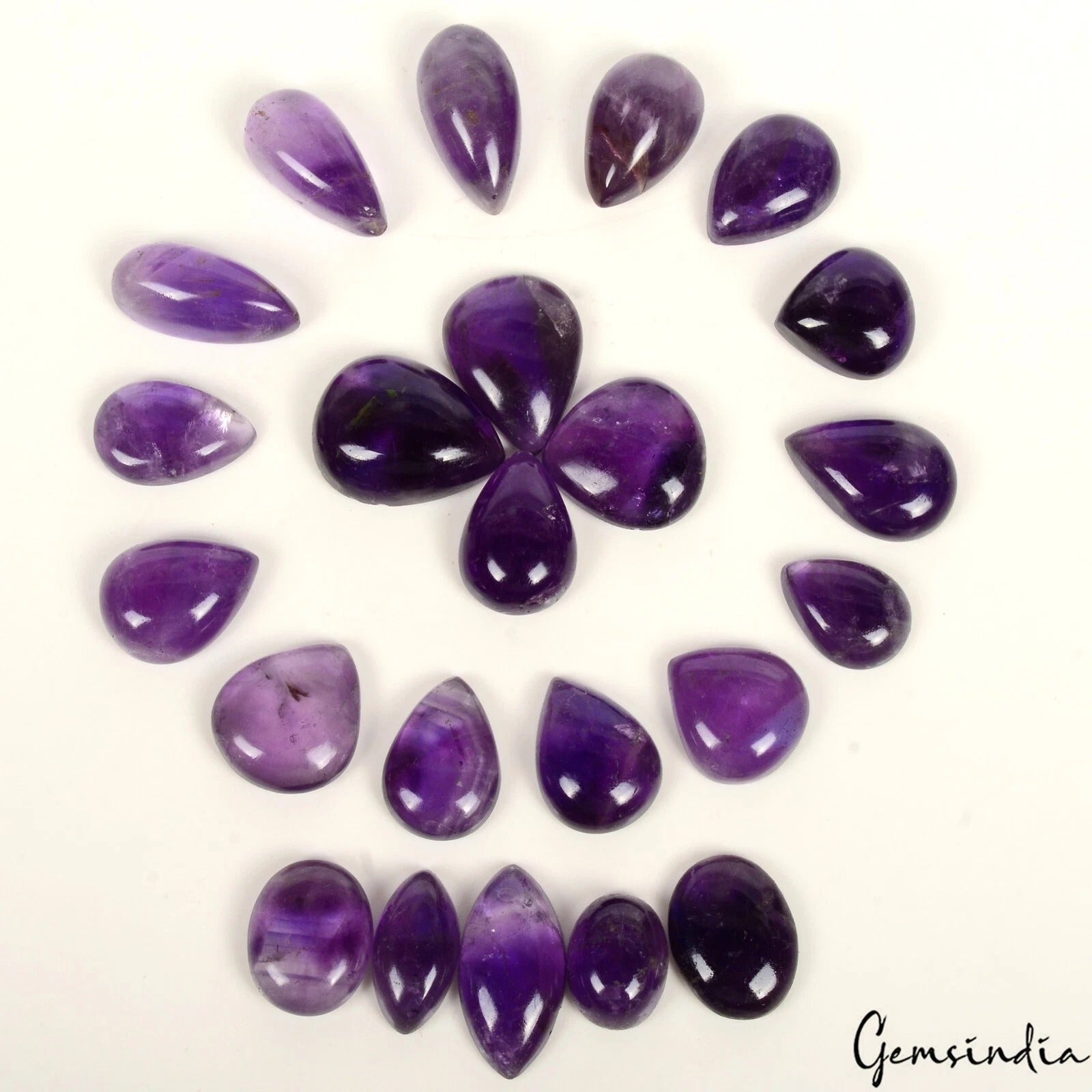 Amethyst Lot, Cabochon, Oval Pear Marquise Cabochon, Untreated — 23 Pieces, 16mm to 25mm, 350 Ct, Madagascar