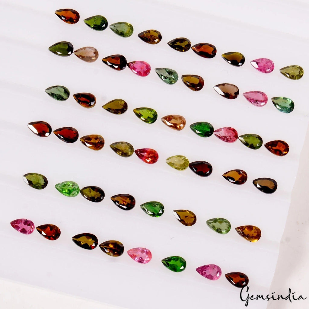 VVS 52 Pcs Natural Multi Tourmaline 5x3mm Pear Cut Loose Untreated Gemstones Lot