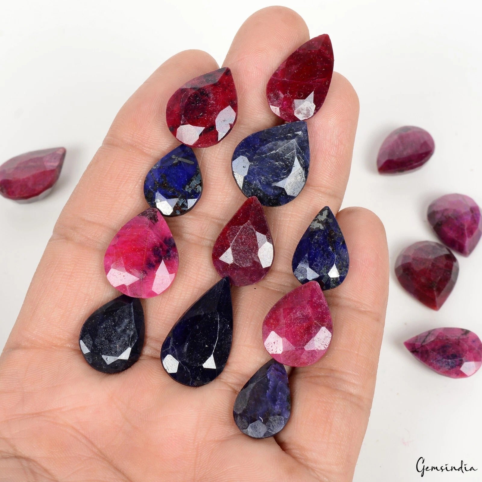 250.00 Ct Natural Red Ruby Blue Sapphire Pear Faceted Gems Lot 16Pcs For Jewelry