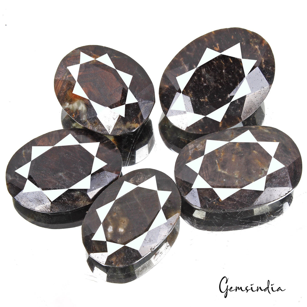 1130 Ct/5 Pcs Natural Untreated Black Sapphire Oval Faceted Loose Wholesale Gems