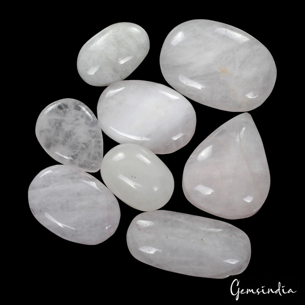 Rose Quartz Lot, Cabochon, Untreated, Pink — 8 Pieces, 23mm to 37mm, 390 Ct