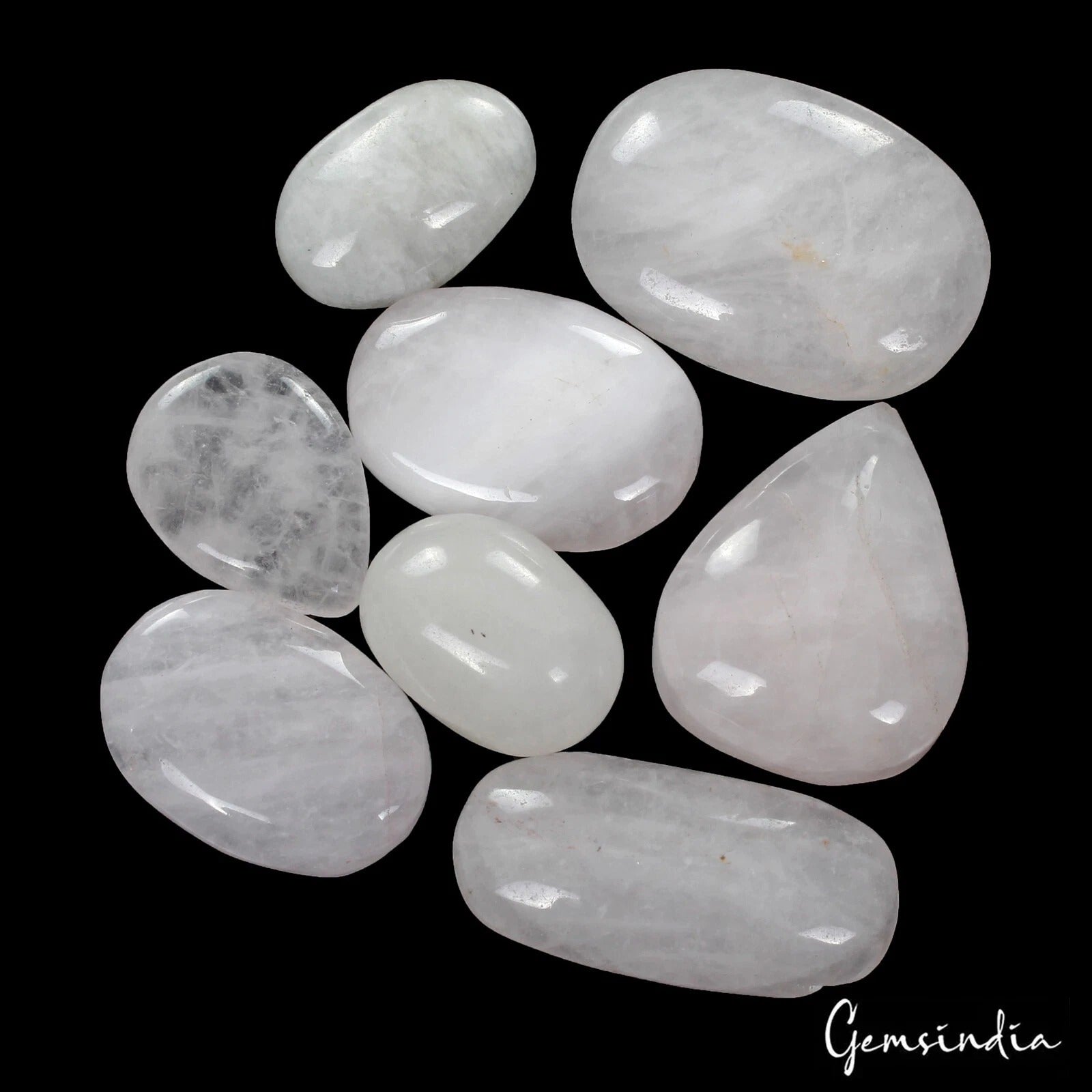 Rose Quartz Lot, Cabochon, Untreated, Pink — 8 Pieces, 23mm to 37mm, 390 Ct