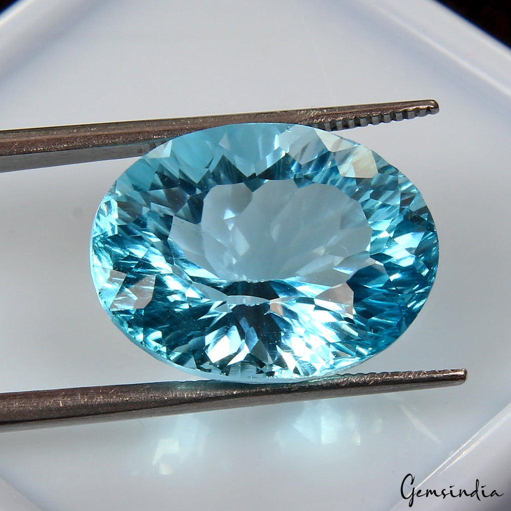 igl&i Certified Oval Concave Cut Swiss Blue Topaz 16.10 Ct Marvelous Full Fire
