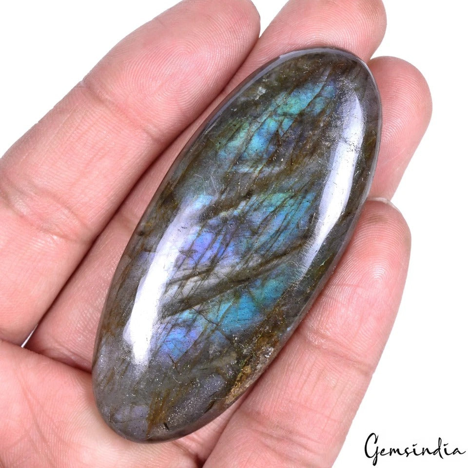 Labradorite Loose Gemstone, Untreated, Blue — 71x30x9 mm, 180.50 Ct, India