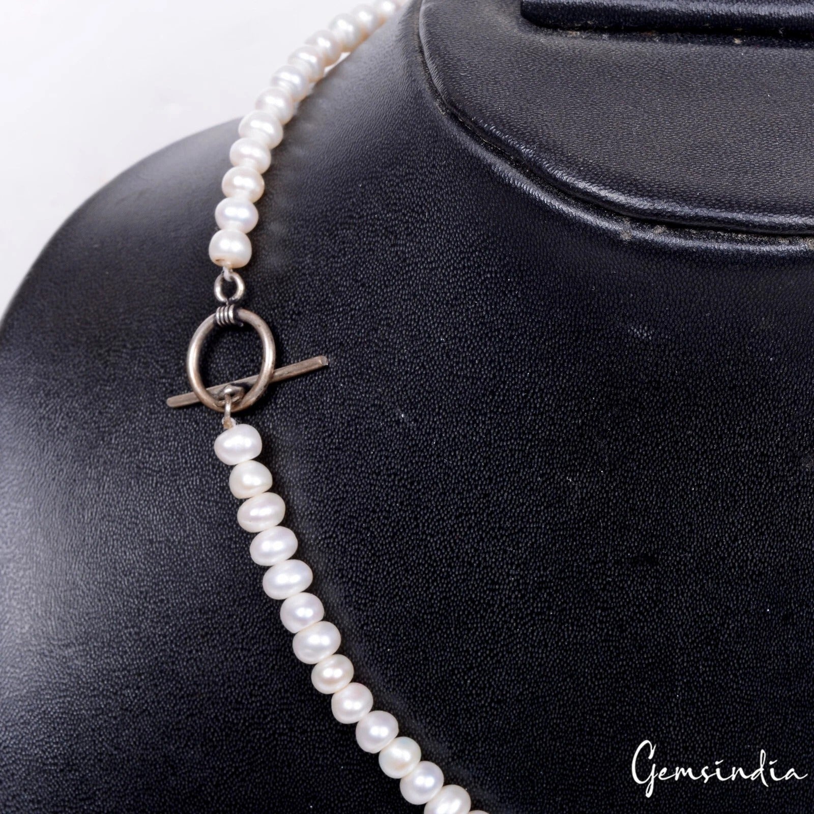 100 Cts Freshwater White Pearl Round Cab Beaded Handmade Single Strand Necklace