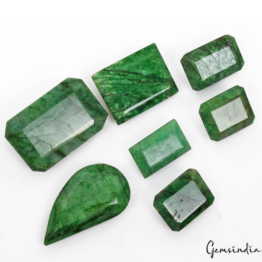 470 Cts/7 Pcs Natural Brazilian Green Emerald Mix Cut Loose Wholesale Gems Lot