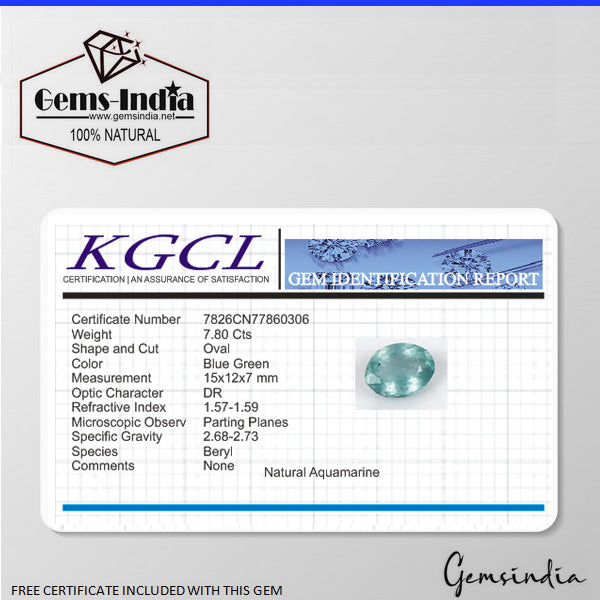 Brazilian Natural 7.80Ct Santa Maria Blue Aquamarine Oval Cut Certified Gemstone