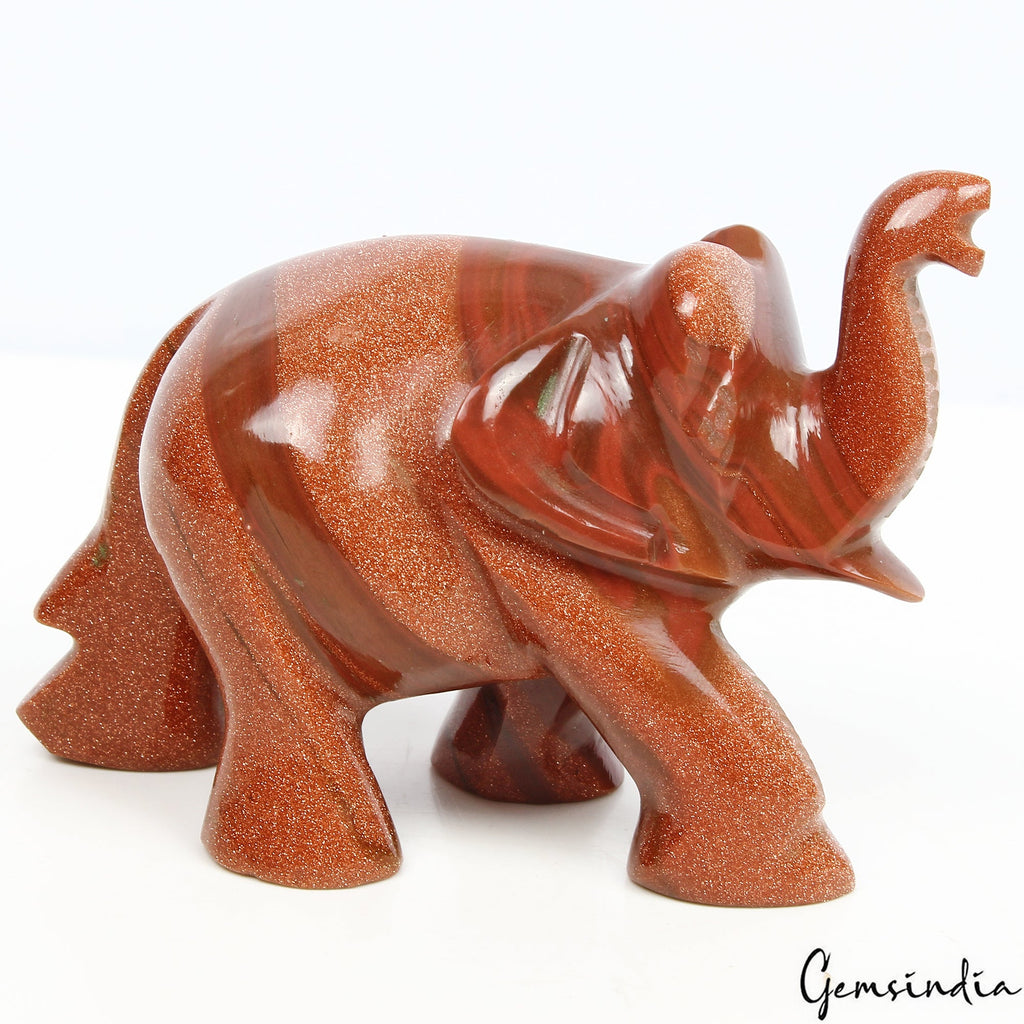 630 Ct Natural Sunstone Elephant Handmade Gemstone Sculpture/Home Decor Figurine