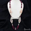 870 Cts Natural Red Ruby & Pearl Round Cab Beaded Handmade Designer 34" Necklace