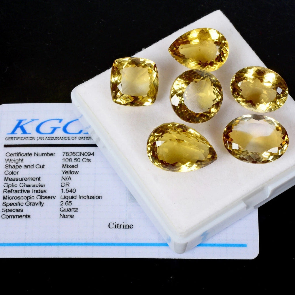 Certified 108.5 Ct Natural Yellow Citrine Faceted Gemstone Mix Shape -5 Pcs Set
