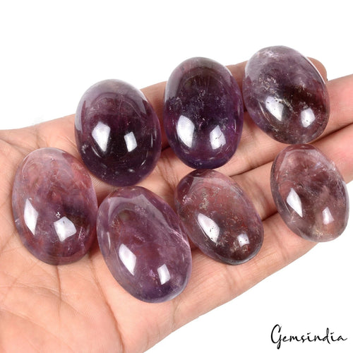 Amethyst Lot, Cabochon, Untreated, Purple — 7 Pieces, 33mm, 630 Ct, Madagascar
