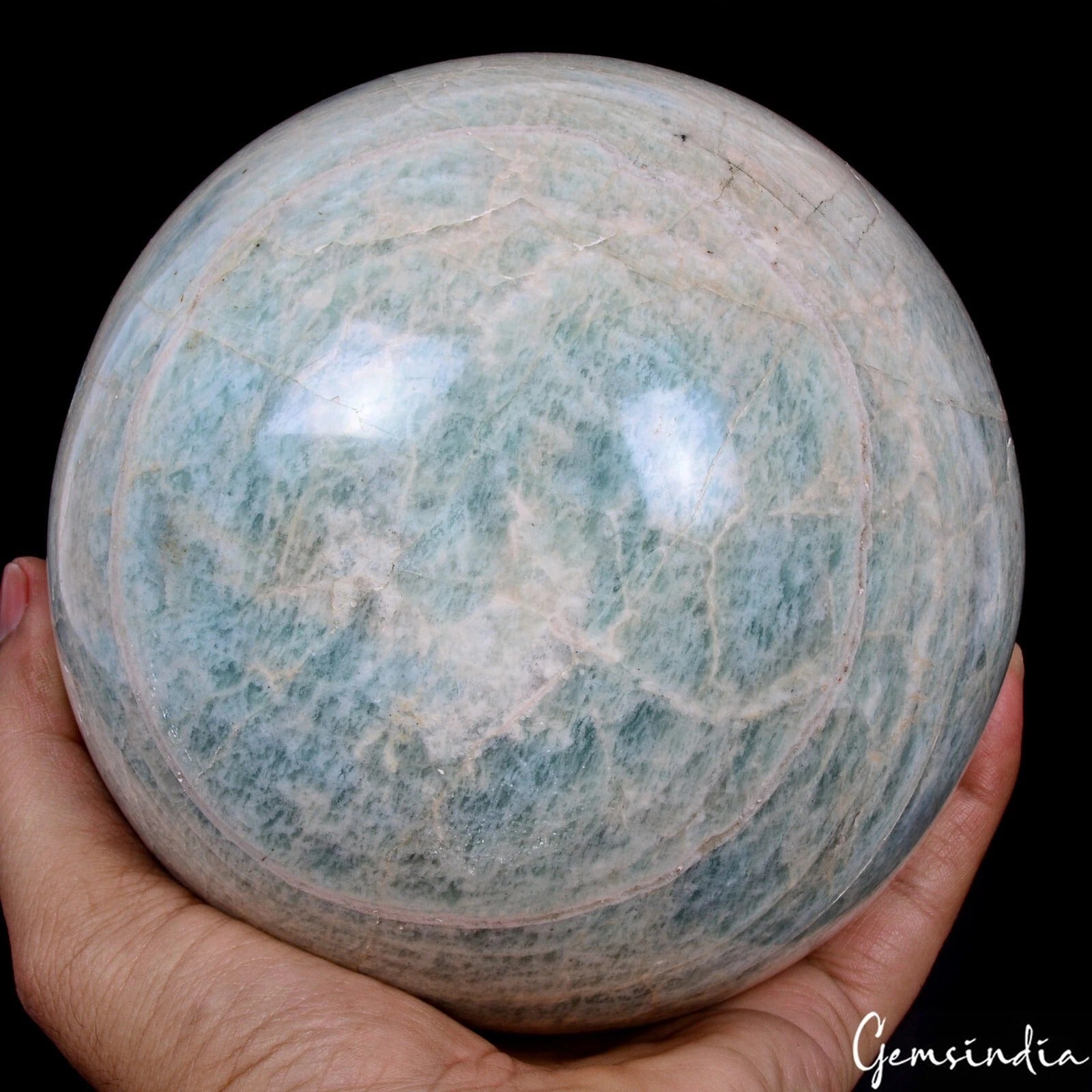 5.5 Inch Blue Amazonite Sphere Sparkling Natural Mineral Crystal Healing Ball